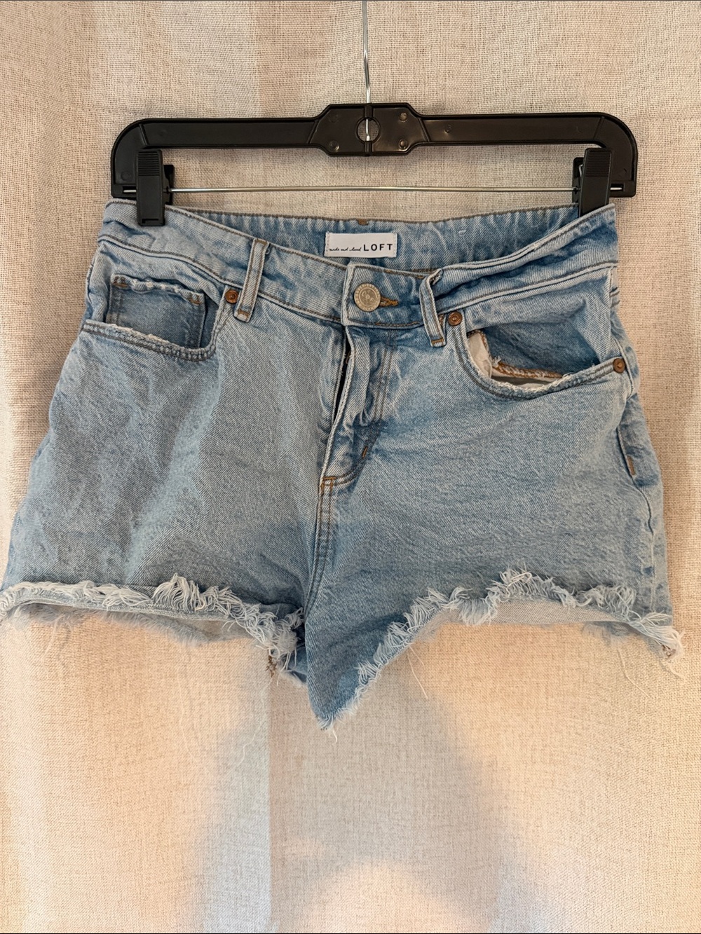 LOFT Light Wash Frayed High-Rise Denim Shorts